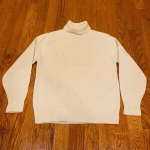 ORVIS 100% Lambswool Roll Neck Chunky Knit Jumper In Cream Size Medium